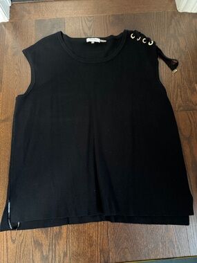 Calvin Klein Black Sleeveless Knit Tank with Gold Eyelet Tie